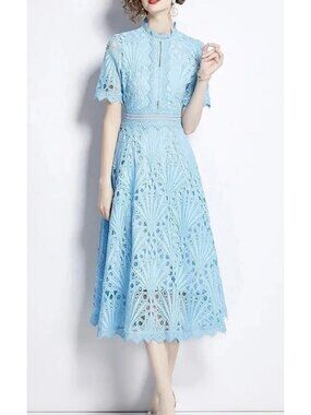 GLORY CONNECTION ZOWIE HOLLOW OUT MIDI DRESS BABY BLUE MEDIUM